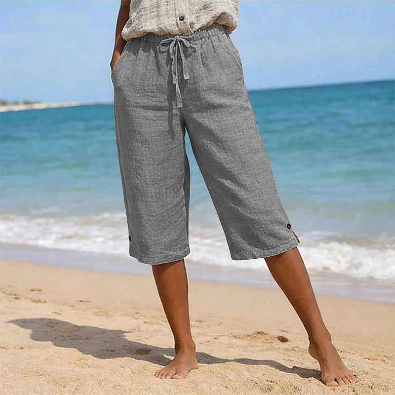 ✨ Modische Caprihose mit Knopfdekor, atmungsaktiv & formstabil