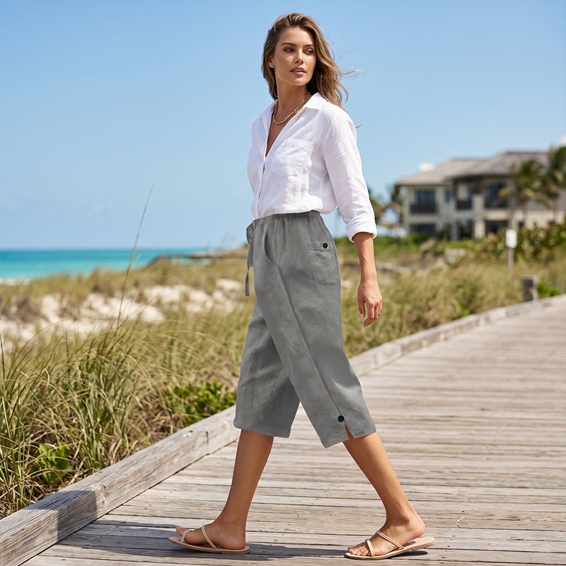 ✨ Modische Caprihose mit Knopfdekor, atmungsaktiv & formstabil