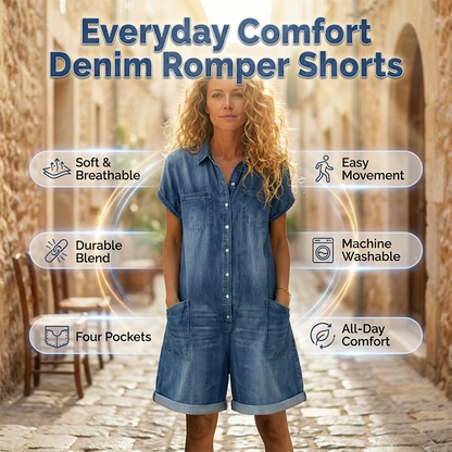 🌺 Damen Freizeit Denim-Overall mit kurzen Ärmeln – lässig, bequem & vielseitig für jeden Tag