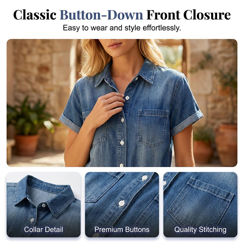 🌺 Damen Freizeit Denim-Overall mit kurzen Ärmeln – lässig, bequem & vielseitig für jeden Tag