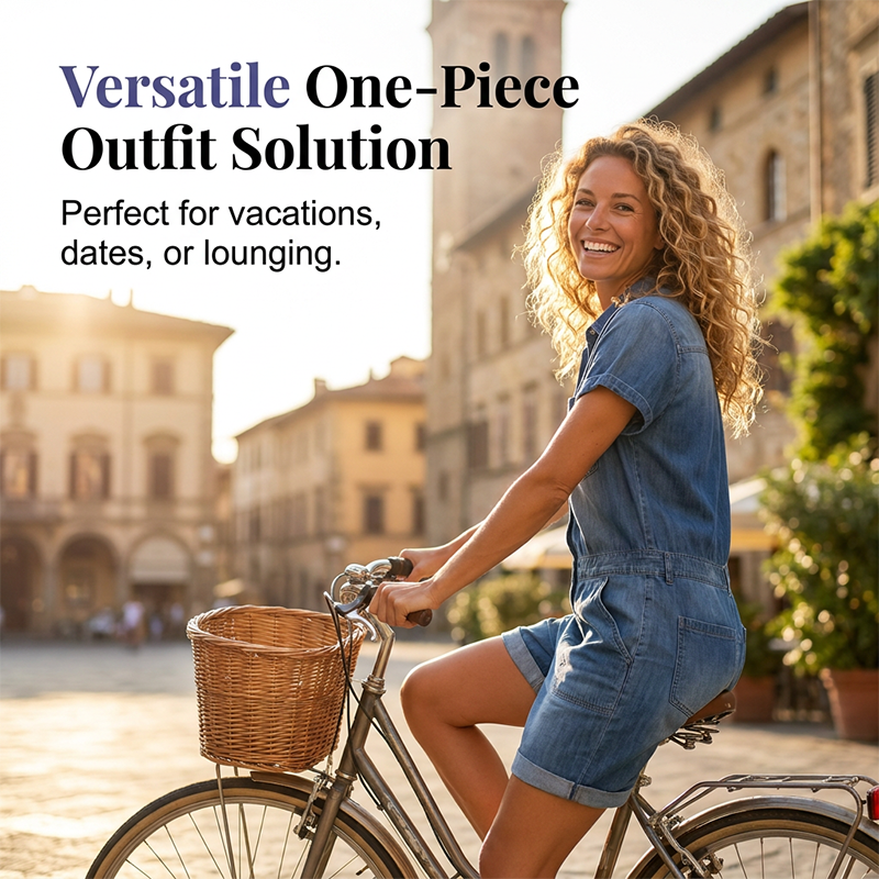 🌺 Damen Freizeit Denim-Overall mit kurzen Ärmeln – lässig, bequem & vielseitig für jeden Tag