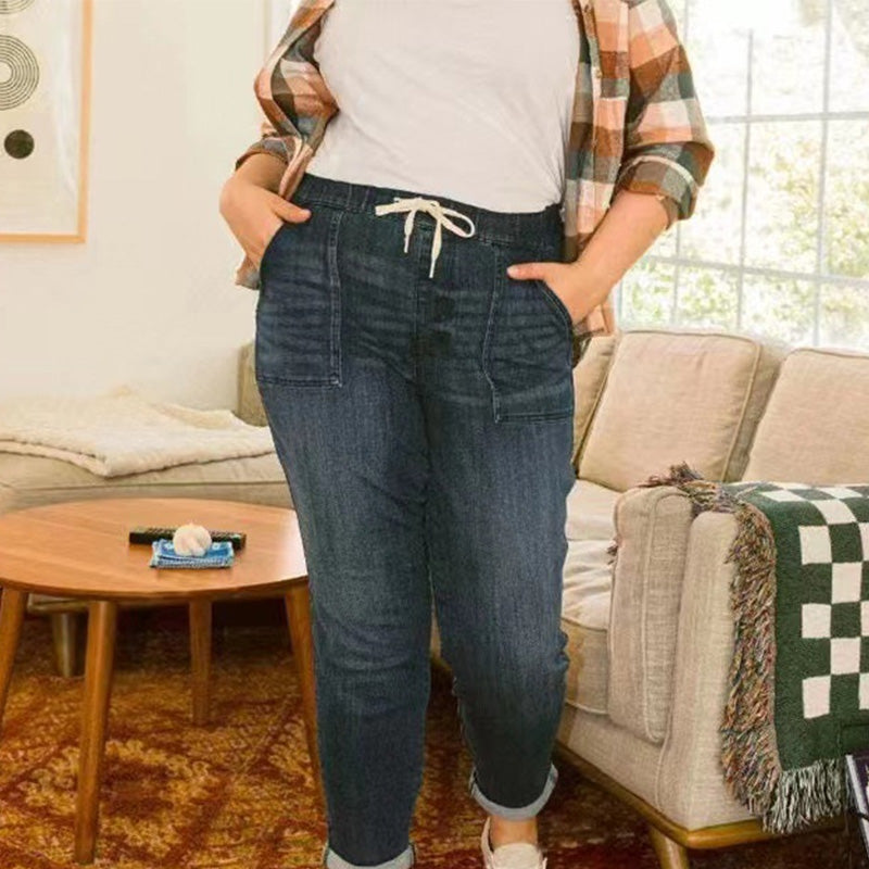 Lässige Damen Jeans-Jogger mit Kordelzug