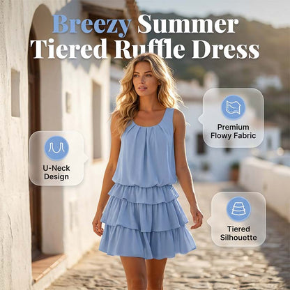 Sommerkleid für Damen mit U-Ausschnitt und Stufenrüschen
