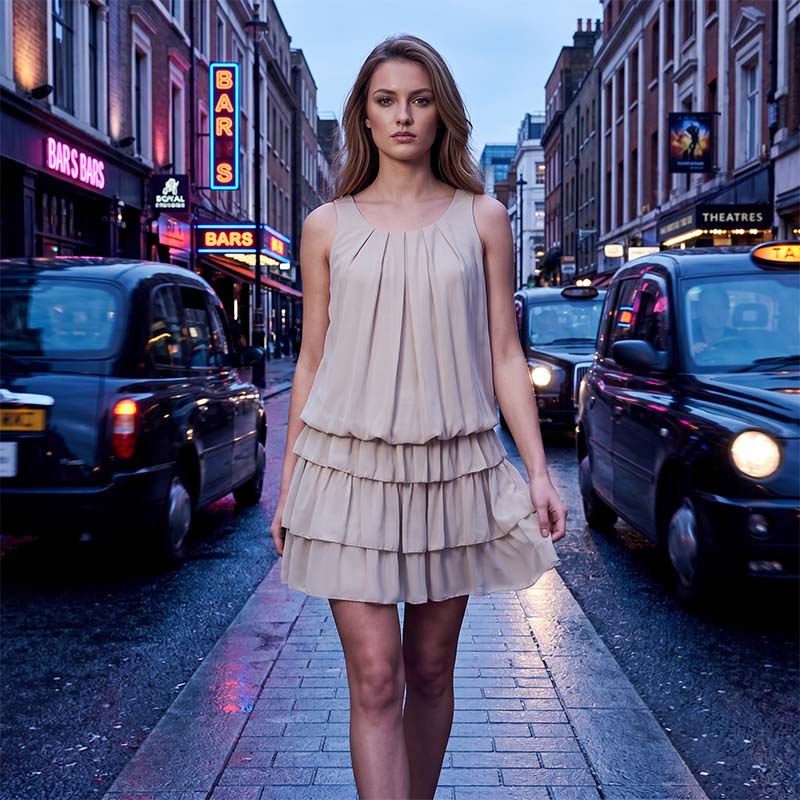 Sommerkleid für Damen mit U-Ausschnitt und Stufenrüschen
