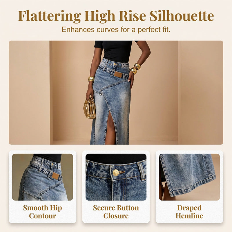 ✨Damen Denim-Maxirock mit mehrlagiger Taille