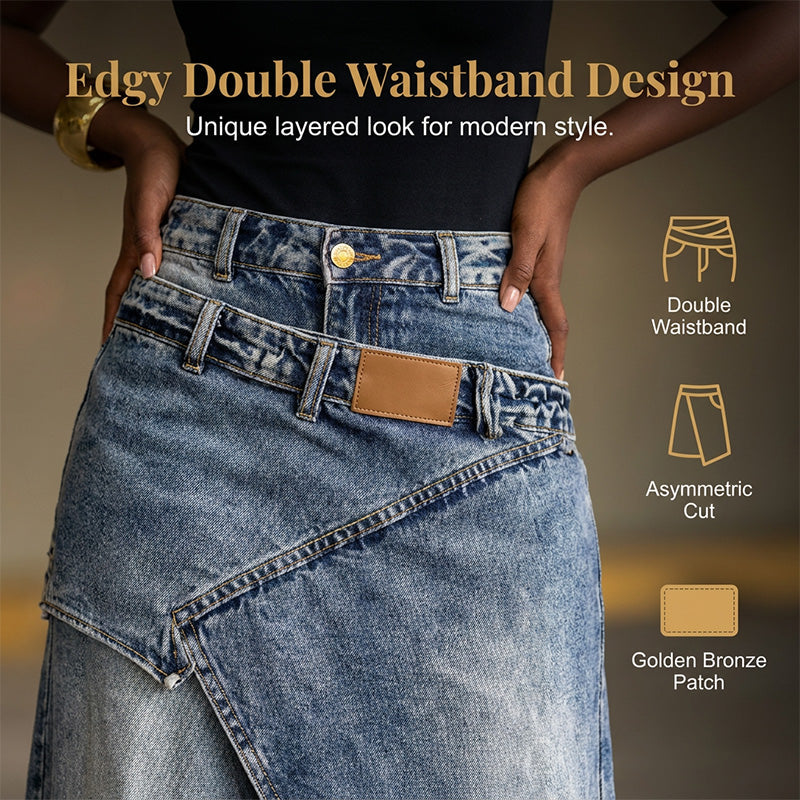 ✨Damen Denim-Maxirock mit mehrlagiger Taille
