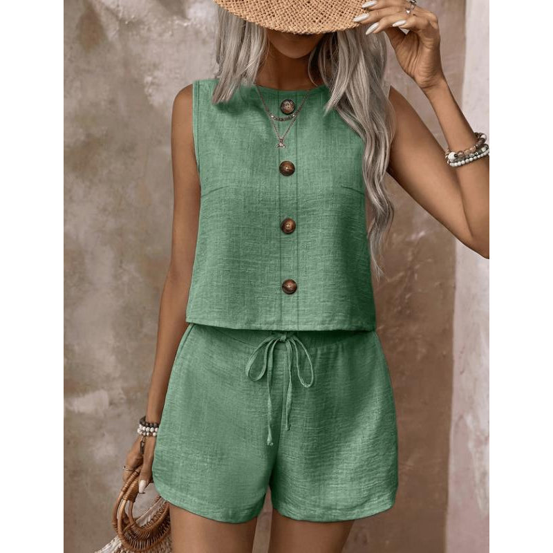 Ärmelloses Tanktop mit Knopfleiste und Shorts für Damen