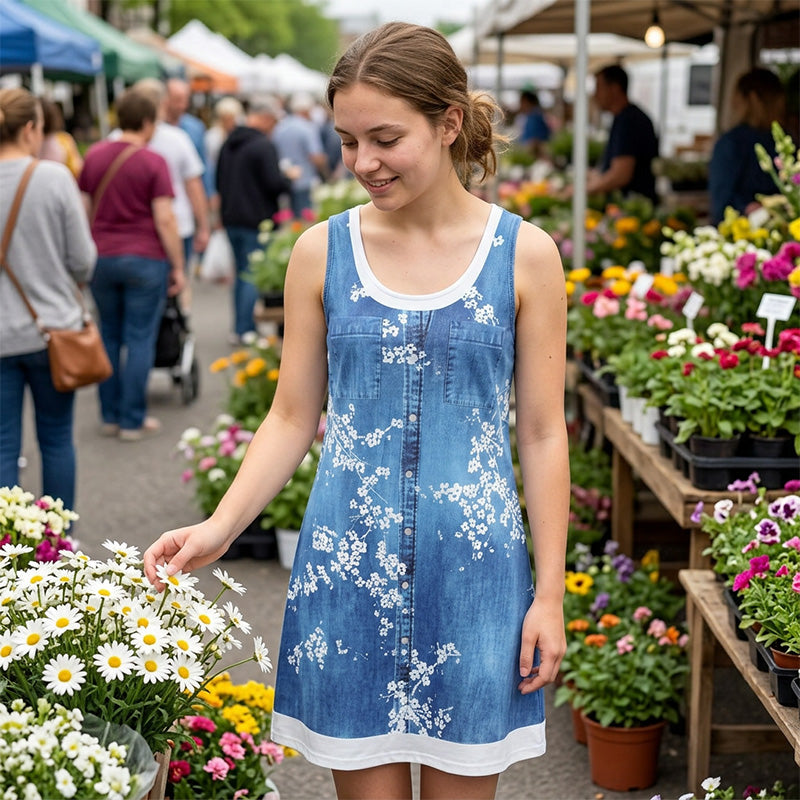 💙Zweiteiliges Damenkleid aus Kunstleder mit Jeansprint – stylischer 2-in-1-Look, bequem & vielseitig – perfekt für Partys, Ausflüge & besondere Anlässe