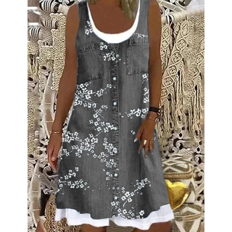 💙Zweiteiliges Damenkleid aus Kunstleder mit Jeansprint – stylischer 2-in-1-Look, bequem & vielseitig – perfekt für Partys, Ausflüge & besondere Anlässe