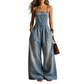 Damen Sommer lockerer Denim-Jumpsuit mit Taschen