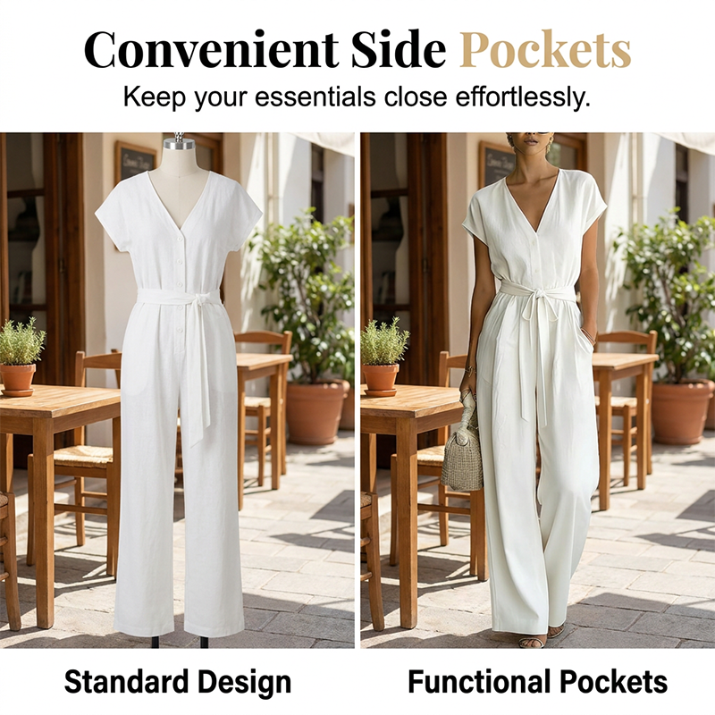 🎯 Nur heute: 50% + versandkostenfrei! Damen V-Ausschnitt Weitbein-Jumpsuit mit Taillenschleife