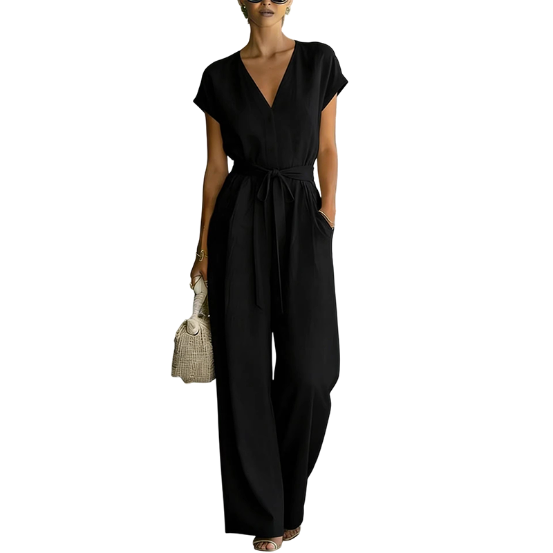 🎯 Nur heute: 50% + versandkostenfrei! Damen V-Ausschnitt Weitbein-Jumpsuit mit Taillenschleife