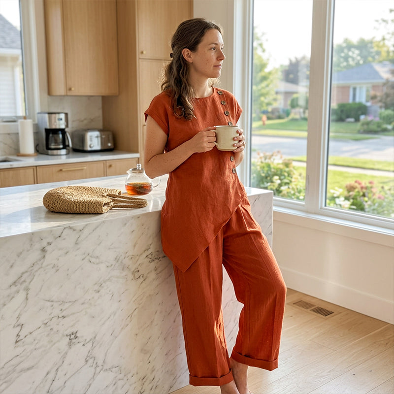 2-teiliges Set aus Oberteil mit asymmetrischem Saum und Hose für Damen