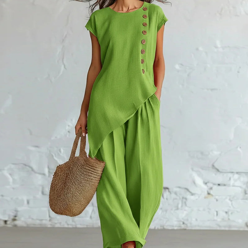 2-teiliges Set aus Oberteil mit asymmetrischem Saum und Hose für Damen