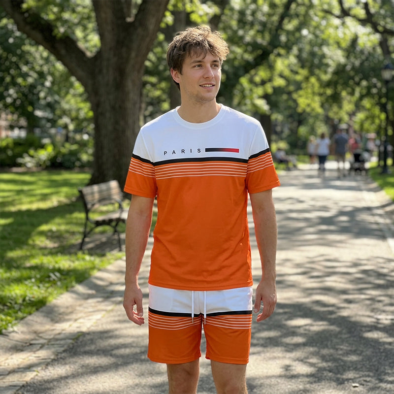 🚀 Neu eingetroffen – 50% Probierpreis! 🔥Zeitlich begrenztes Angebot – Kurzarm-Shorts-Set für Herren mit Buchstabenprint