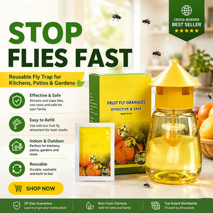 ❄️Sommerfrische 50 % Rabatt!🌿Wiederverwendbare Fliegenfalle mit Lockstoff – Insektizidfreier Fruchtfliegenfänger für Küche, Terrasse & Garten