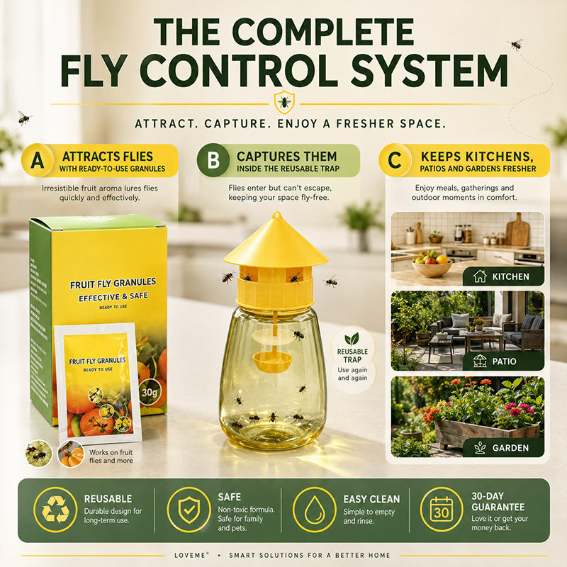 ❄️Sommerfrische 50 % Rabatt!🌿Wiederverwendbare Fliegenfalle mit Lockstoff – Insektizidfreier Fruchtfliegenfänger für Küche, Terrasse & Garten