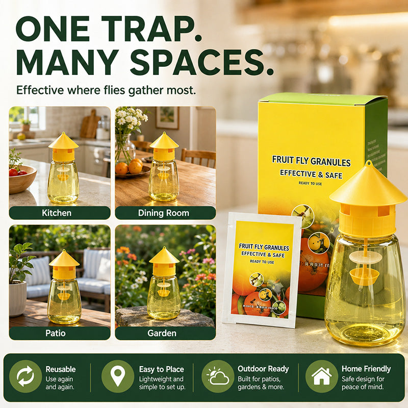 ❄️Sommerfrische 50 % Rabatt!🌿Wiederverwendbare Fliegenfalle mit Lockstoff – Insektizidfreier Fruchtfliegenfänger für Küche, Terrasse & Garten