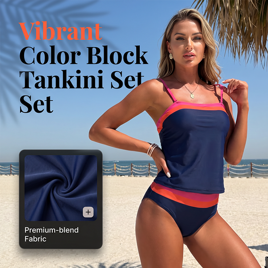 Zweiteiliges Tankini-Set für Damen mit Color-Block-Design und konservativem Schnitt