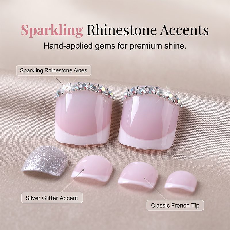 Elegante Press-on-Fußnägel im Rosé-French-Design