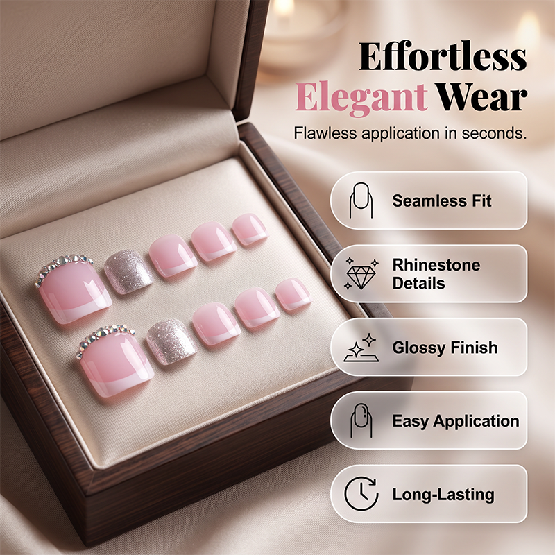 Elegante Press-on-Fußnägel im Rosé-French-Design