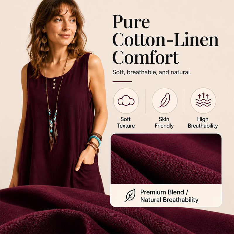 Neu eingetroffen✨🌿 Ärmelloses Kleid aus Leinenmischung in lockerer Passform mit Seitentaschen – müheloser Sommer-Style