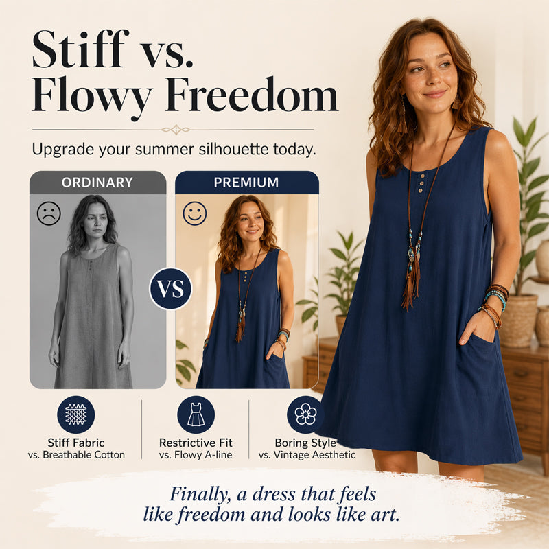 Neu eingetroffen✨🌿 Ärmelloses Kleid aus Leinenmischung in lockerer Passform mit Seitentaschen – müheloser Sommer-Style
