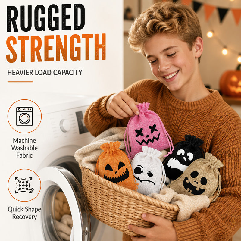 👻Nur für kurze Zeit: 2+1 GRATIS🎃Halloween Jute-Beutel mit Kordelzug und Gruseligem Gesicht