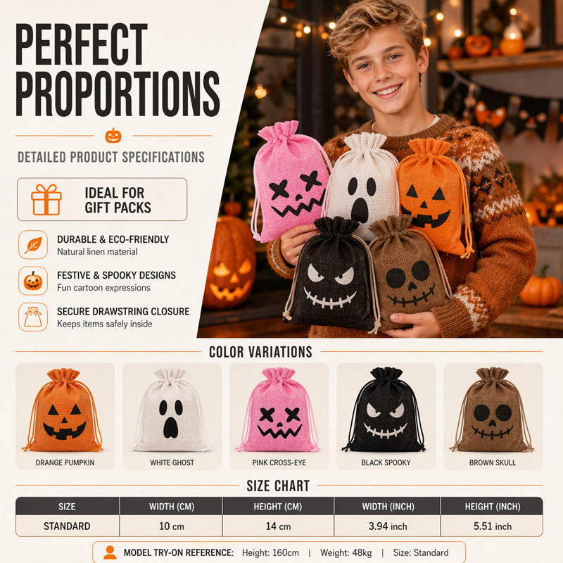 👻Nur für kurze Zeit: 2+1 GRATIS🎃Halloween Jute-Beutel mit Kordelzug und Gruseligem Gesicht