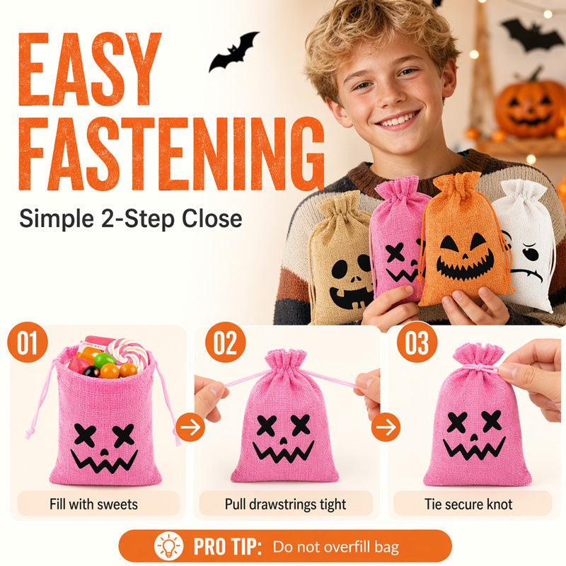 👻Nur für kurze Zeit: 2+1 GRATIS🎃Halloween Jute-Beutel mit Kordelzug und Gruseligem Gesicht