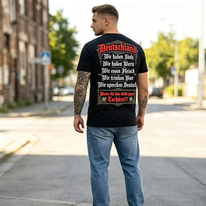🍺 50 % Rabatt – Lustiges Deutschland-T-Shirt mit Bier-, Fleisch- & Stolz-Text – atmungsaktiv, bequem & perfekt für Oktoberfest & Feiern 🥩