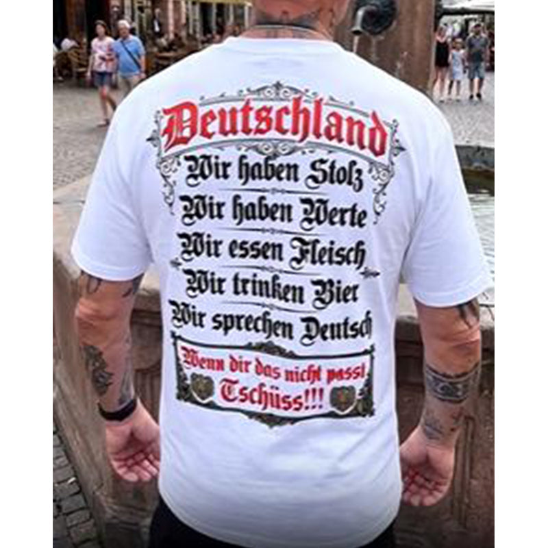 🍺 50 % Rabatt – Lustiges Deutschland-T-Shirt mit Bier-, Fleisch- & Stolz-Text – atmungsaktiv, bequem & perfekt für Oktoberfest & Feiern 🥩