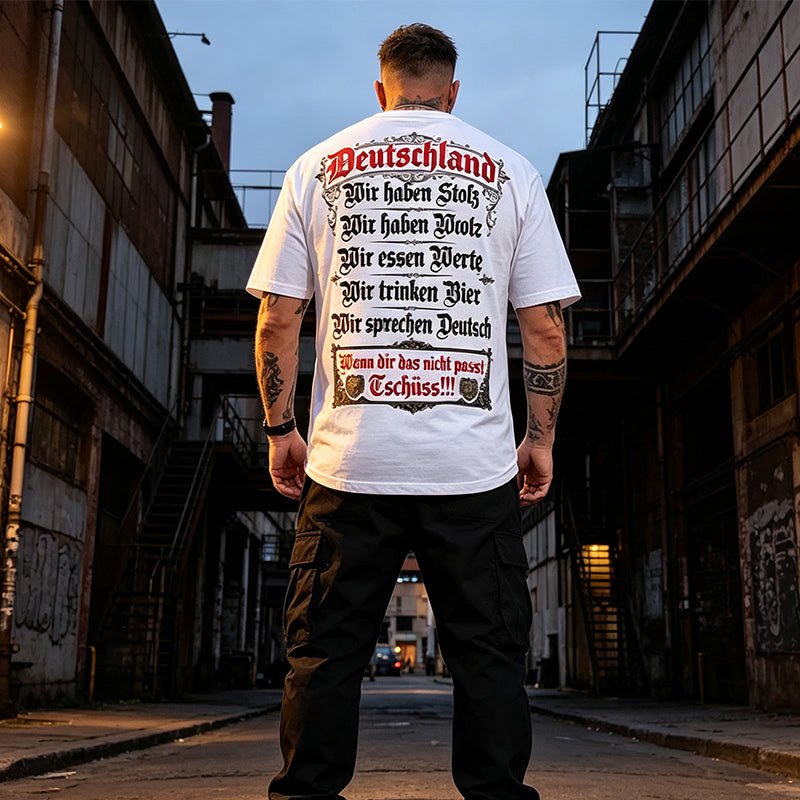 🍺 50 % Rabatt – Lustiges Deutschland-T-Shirt mit Bier-, Fleisch- & Stolz-Text – atmungsaktiv, bequem & perfekt für Oktoberfest & Feiern 🥩