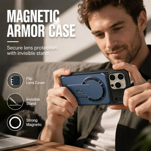Magnetische Handyhülle mit klappbarem Kamera-Objektivschutz und unsichtbarem Ständer