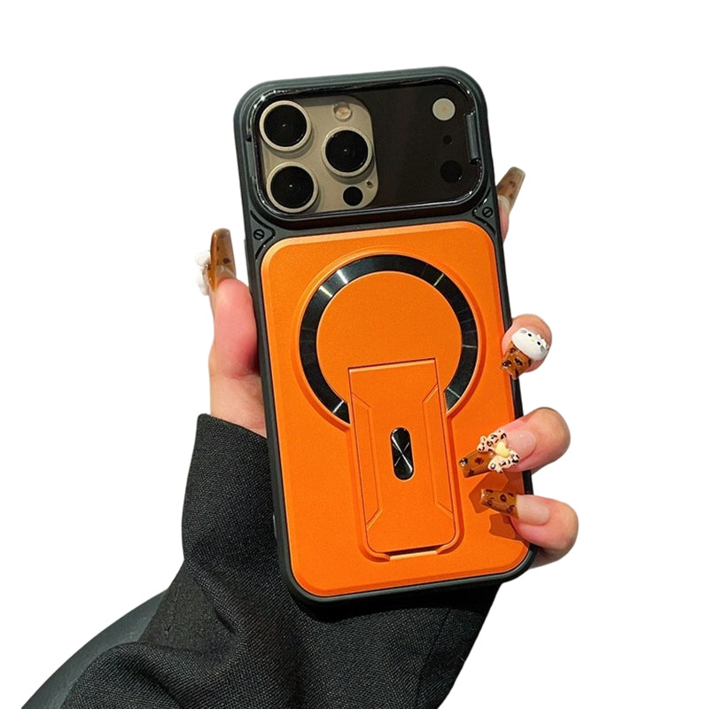 Magnetische Handyhülle mit klappbarem Kamera-Objektivschutz und unsichtbarem Ständer