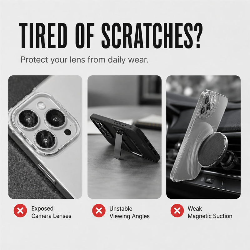 Magnetische Handyhülle mit klappbarem Kamera-Objektivschutz und unsichtbarem Ständer