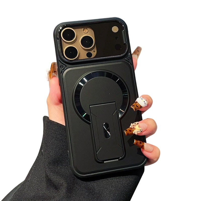 Magnetische Handyhülle mit klappbarem Kamera-Objektivschutz und unsichtbarem Ständer