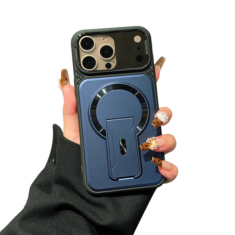 Magnetische Handyhülle mit klappbarem Kamera-Objektivschutz und unsichtbarem Ständer