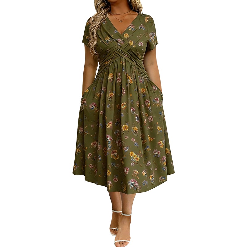 🌸 Blumiges Kleid mit V-Ausschnitt und Twist-Detail an der Taille – elegant und lässig für alle Anlässe