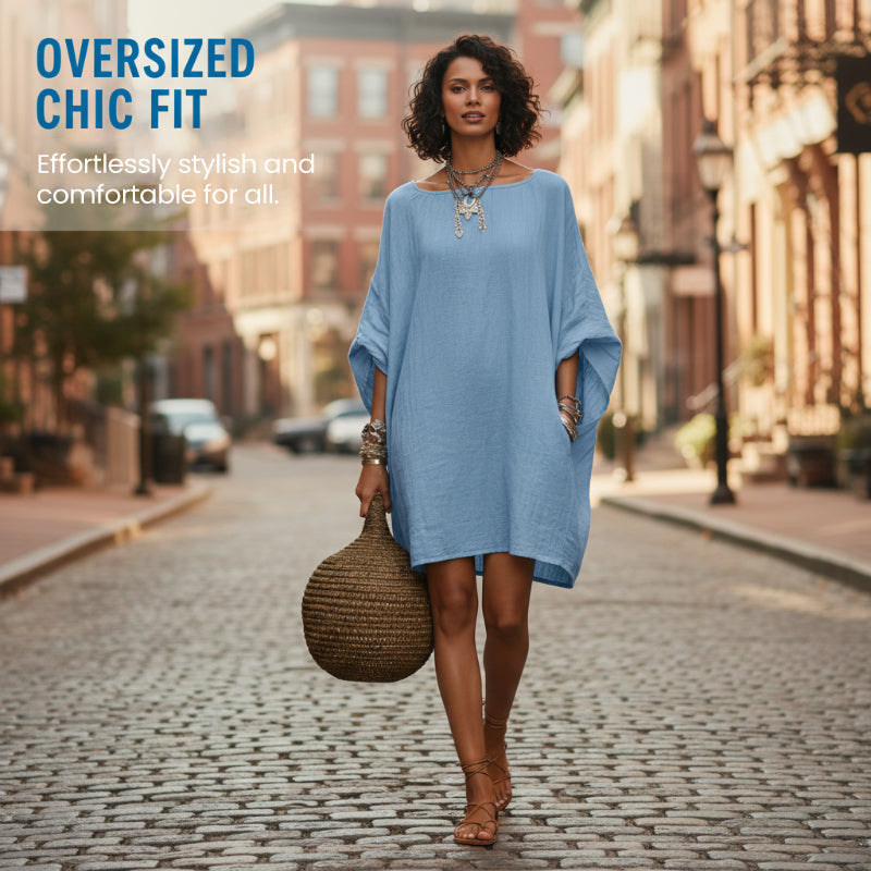 👗 Oversize-Kleid mit Fledermausärmeln für Damen – lässiger Look, bequemer Schnitt & vielseitig – perfekt für Alltag, Strand & Freizeit – mit eleganten Fledermausärmeln – ideal für warme Tage & entspannte Stunden