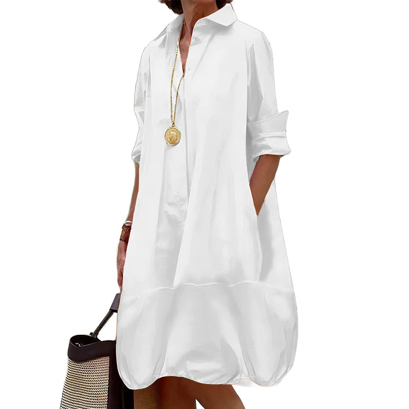 Damen Lässiges Knopf‑Hemdkleid Freizeit Shirtkleid