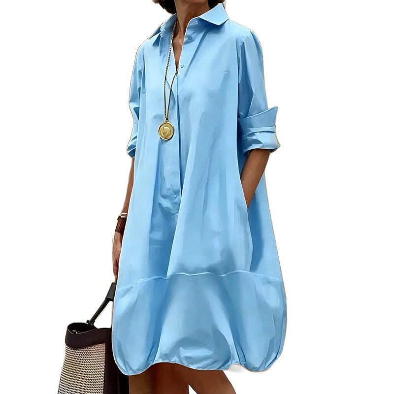 Damen Lässiges Knopf‑Hemdkleid Freizeit Shirtkleid