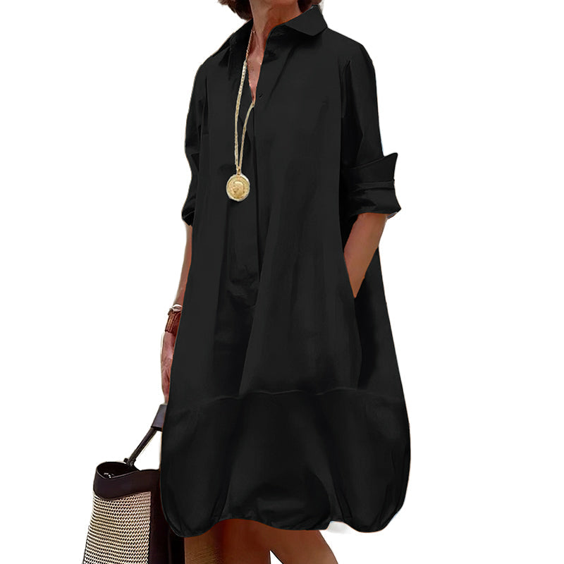 Damen Lässiges Knopf‑Hemdkleid Freizeit Shirtkleid