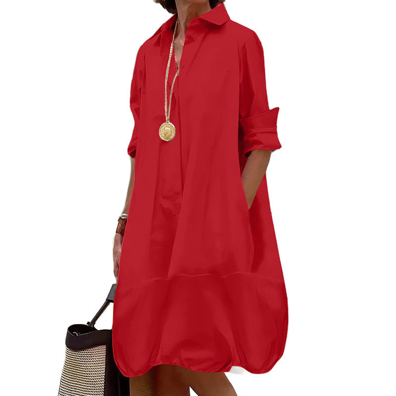 Damen Lässiges Knopf‑Hemdkleid Freizeit Shirtkleid