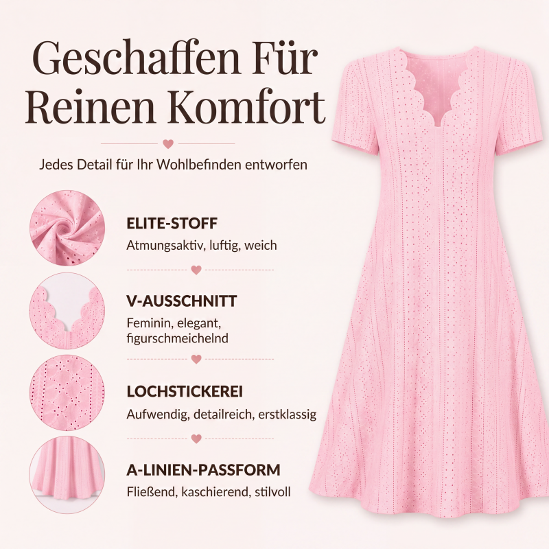 👗50% RABATT - V-Ausschnitt Lochstickerei-Kleid mit Muschelsaum – Leicht & Romantisch für Gartenpartys oder Brunch 🌿