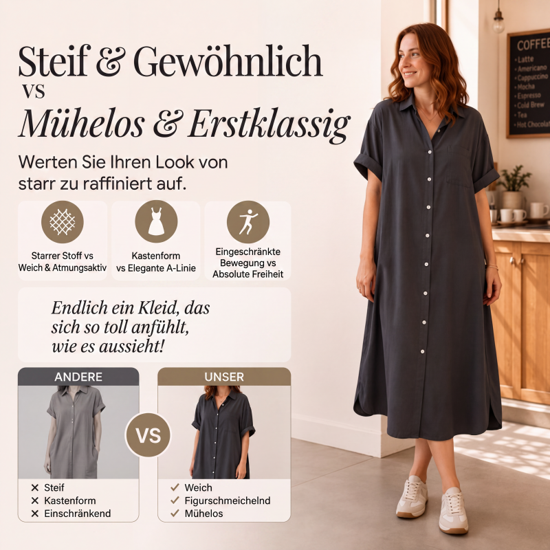 ✨🛍️Neu eingetroffen – Locker sitzendes Jeanskleid mit Knopfleiste – Zeitloser Kleiderschrank-Klassiker für das Wochenende oder auf Reisen 🍃   �