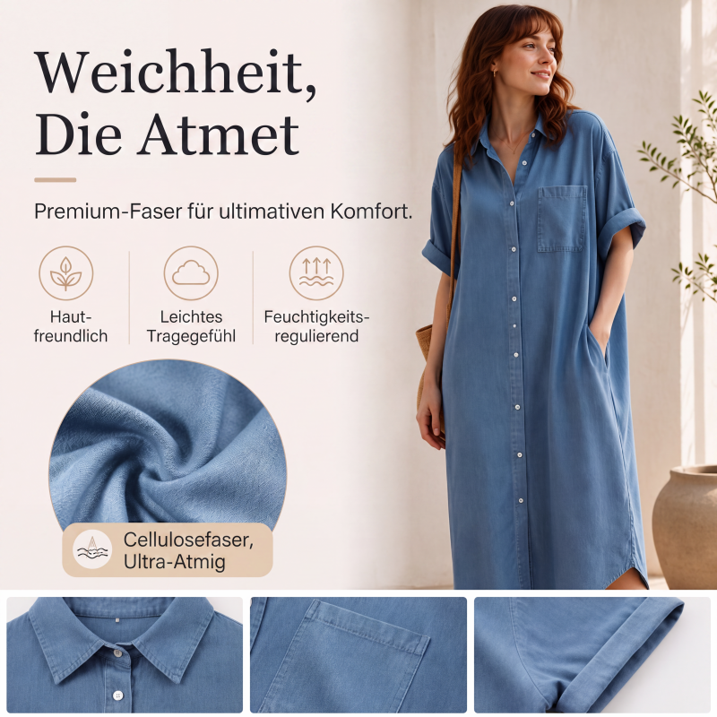 ✨🛍️Neu eingetroffen – Locker sitzendes Jeanskleid mit Knopfleiste – Zeitloser Kleiderschrank-Klassiker für das Wochenende oder auf Reisen 🍃   �