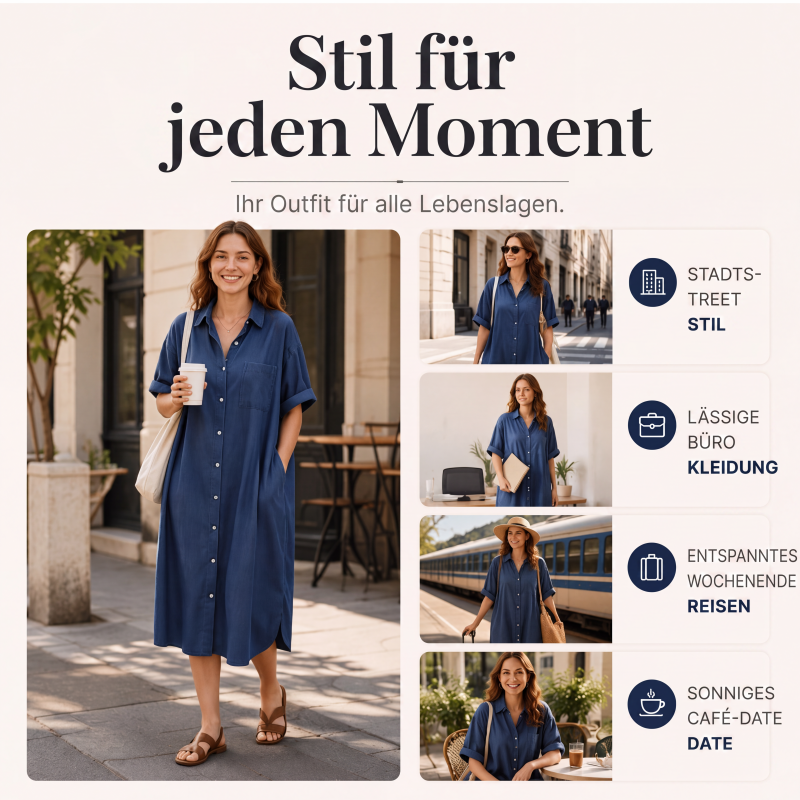 ✨🛍️Neu eingetroffen – Locker sitzendes Jeanskleid mit Knopfleiste – Zeitloser Kleiderschrank-Klassiker für das Wochenende oder auf Reisen 🍃   �