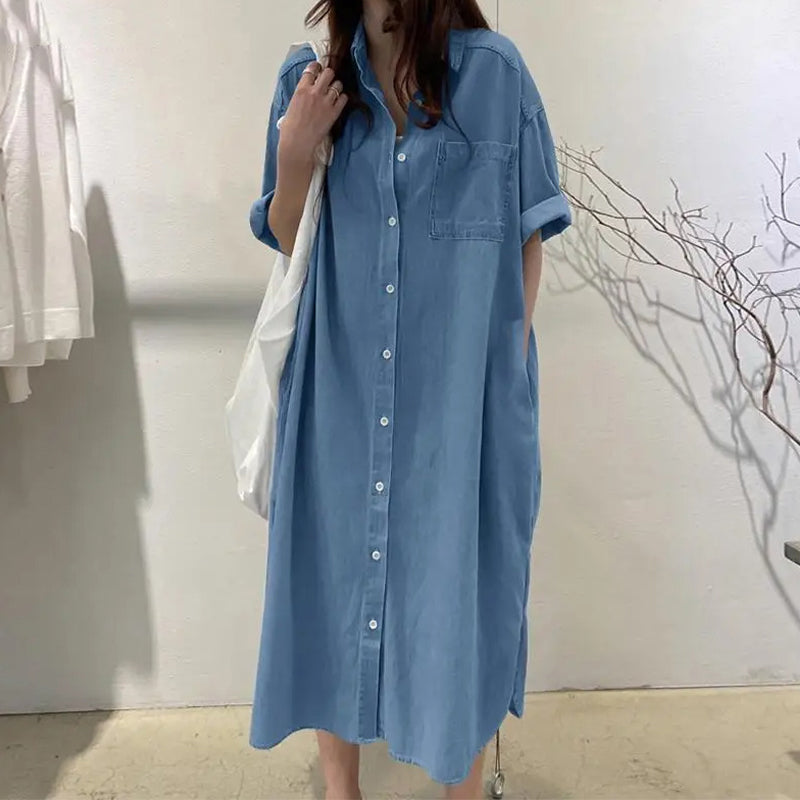 ✨🛍️Neu eingetroffen – Locker sitzendes Jeanskleid mit Knopfleiste – Zeitloser Kleiderschrank-Klassiker für das Wochenende oder auf Reisen 🍃   �