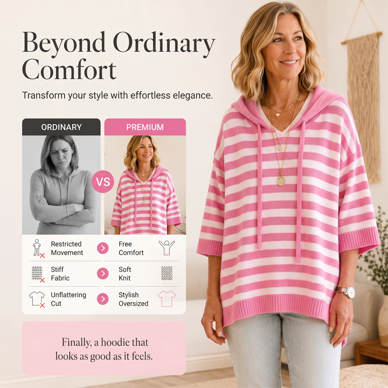 ✨🛍️Neu eingetroffen – Lässiger Kapuzenpullover mit Streifen – Einfache Mode für den Kaffee-Besuch oder entspannte Tage